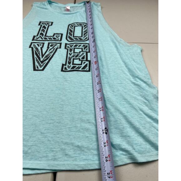 No Boundaries Junior LARGE 11/13 Blue LOVE Heart Print Tank Top Work Out Gym Top - Picture 3 of 6
